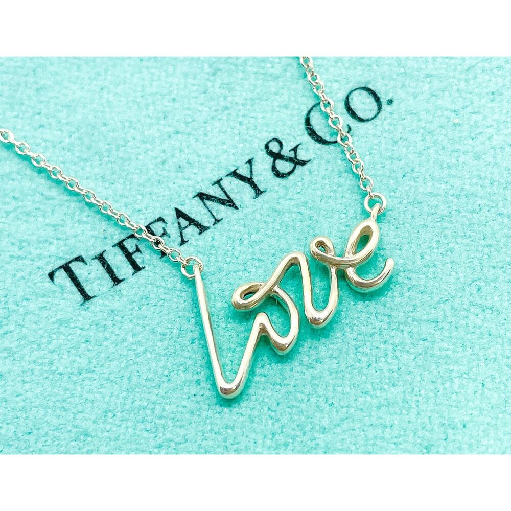 Tiffany & Co Paloma Picasso Graffiti Love Pendant Necklace Sterling Silver 16" - Picture 9 of 10